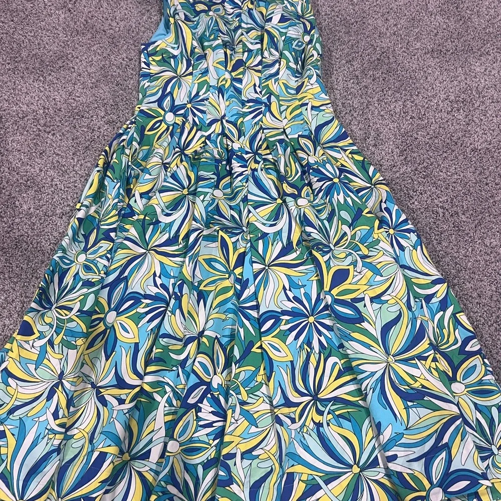Kate Spade Anemone Floral Amelia Dress  Blue Green Sleeveless Pleated Size US 8 - Picture 12 of 14